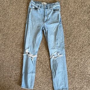 Abercrombie & Fitch Light Blue Ripped High Rise Mom Jeans